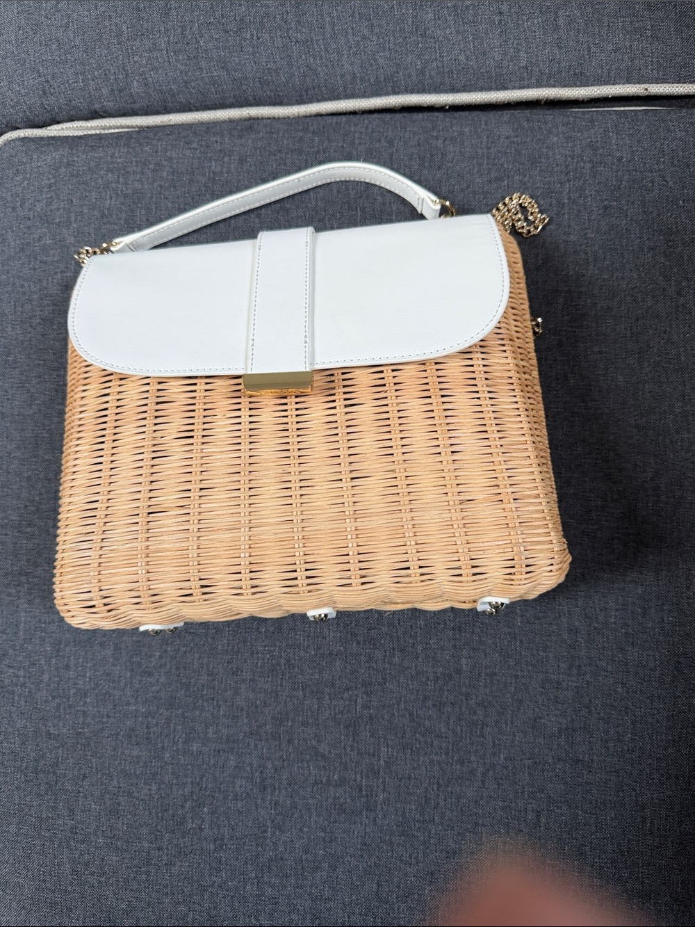 Talbots Natural Woven Satchel with White Leather Flap